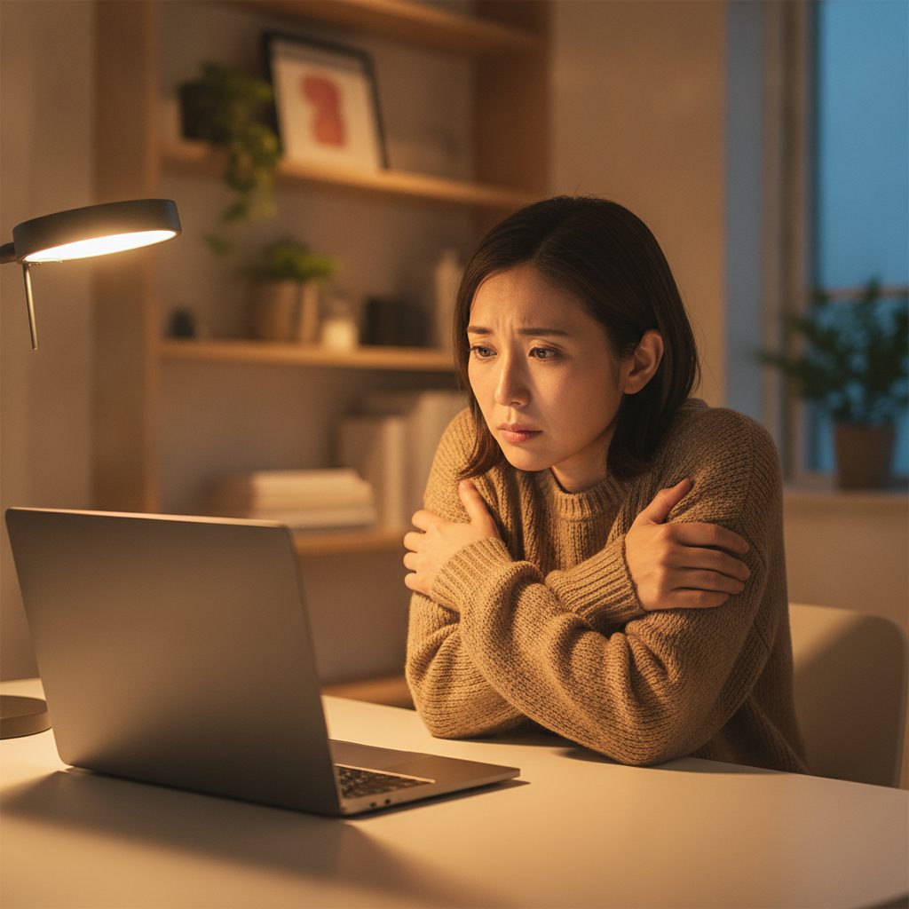 夜、公開のボタンを押せないまま画面を見ている受講者